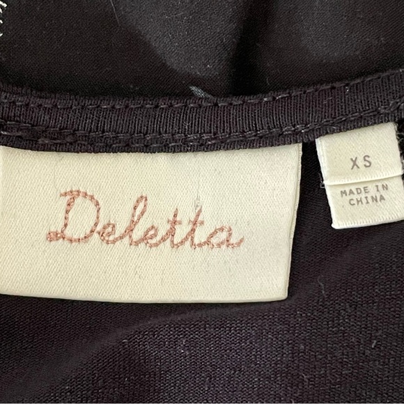 Anthropologie Deletta Black Wished Blooms Crewneck Open 3/4 Sleeve Blouse Top - Picture 7 of 9